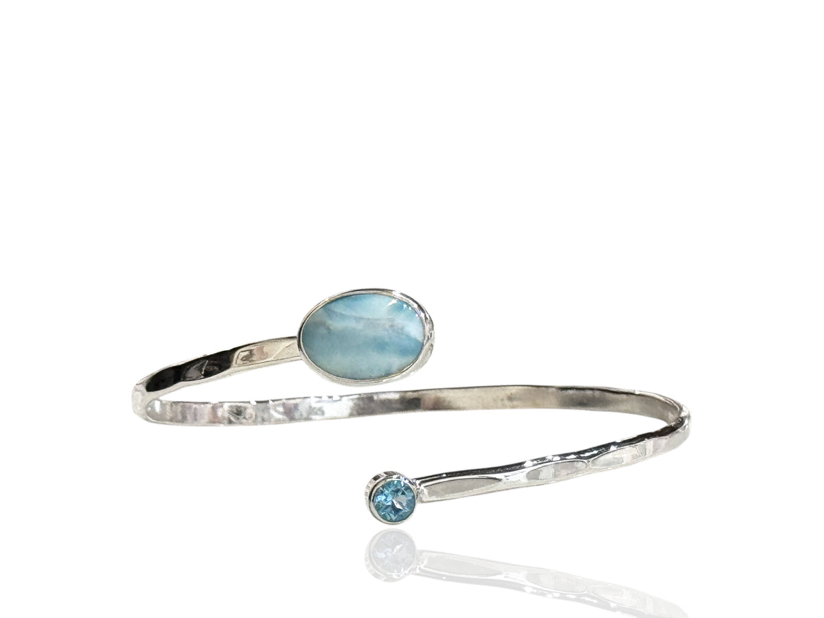 Oval Larimar and Swiss Blue Topaz Bypass Cuff Bracelet