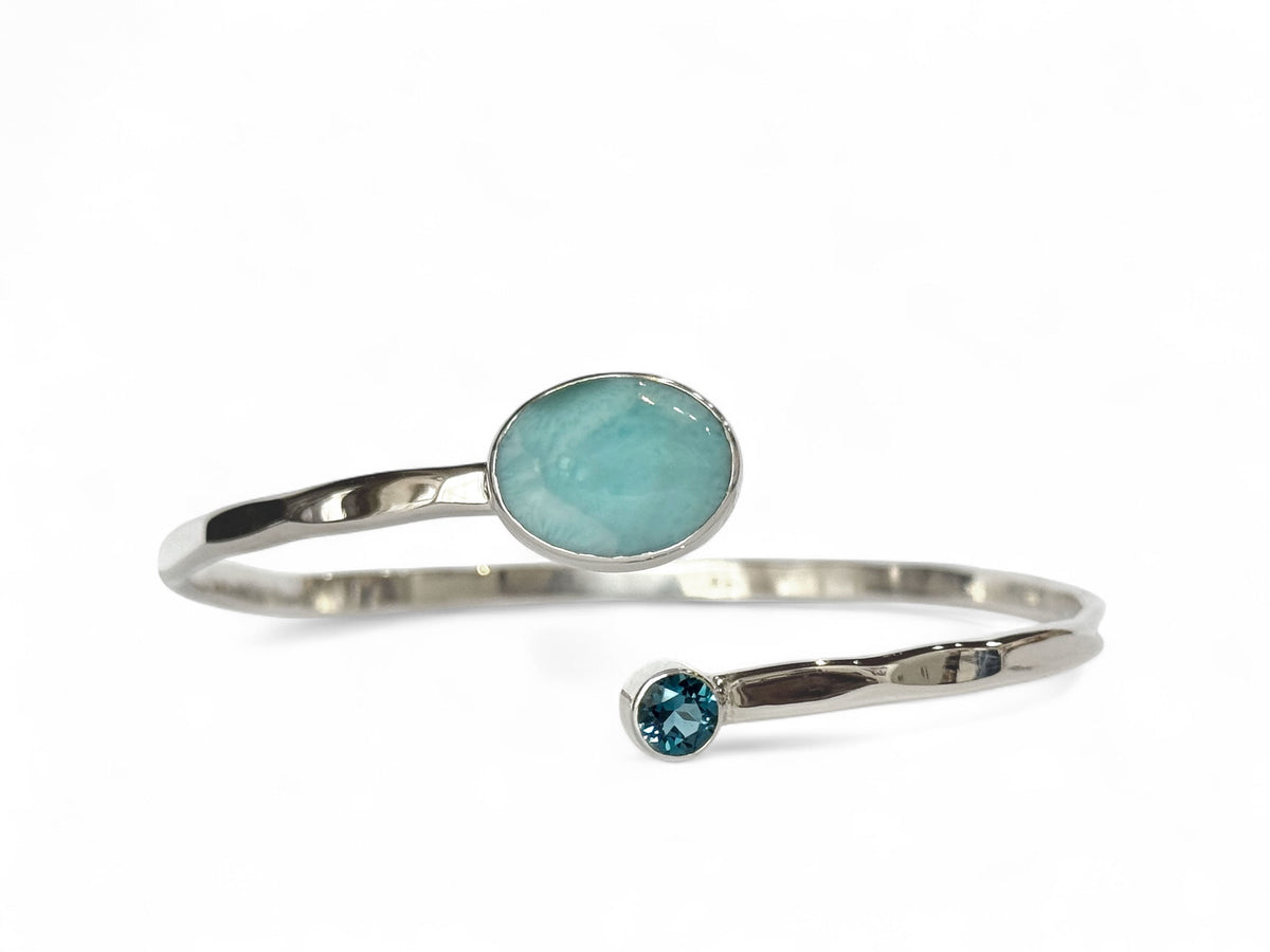 Oval Larimar Bypass Style Cuff Bracelet with London Blue Topaz