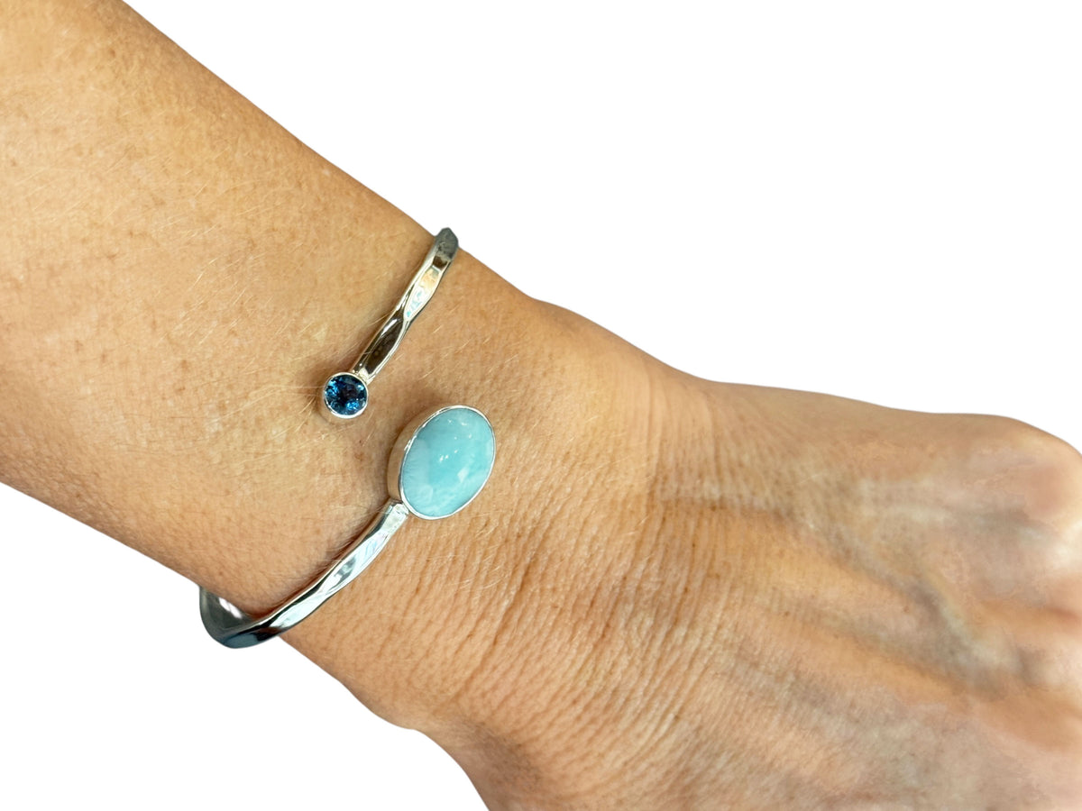 Oval Larimar Bypass Style Cuff Bracelet with London Blue Topaz