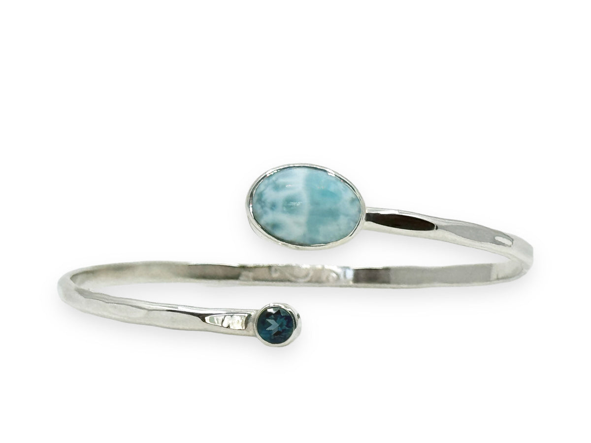 Oval Larimar Bypass Style Cuff Bracelet with London Blue Topaz