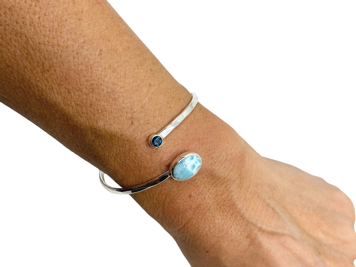 Oval Larimar Bypass Style Cuff Bracelet with London Blue Topaz