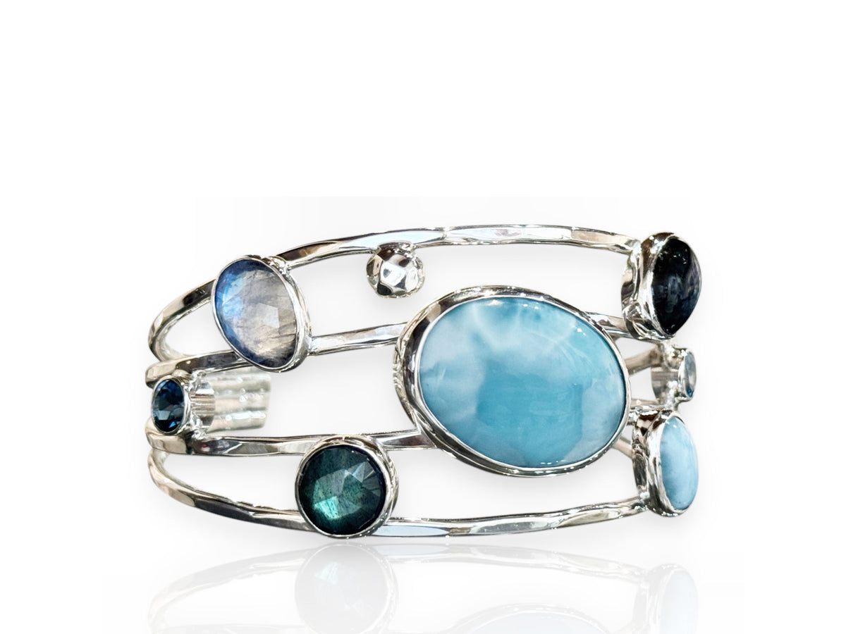 Larimar Bracelet Sterling Silver with Moonstone, Topaz and Labradorite