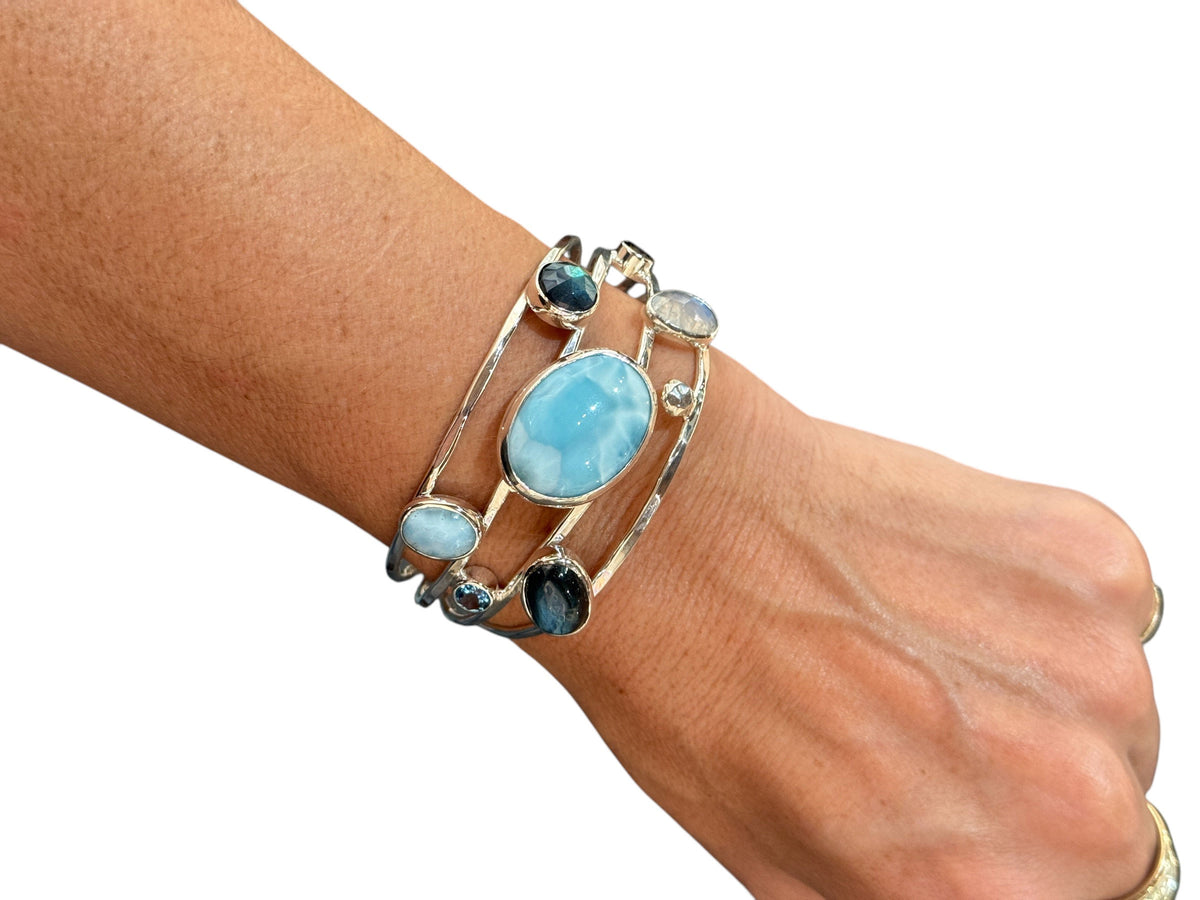 Larimar Bracelet Sterling Silver with Moonstone, Topaz and Labradorite