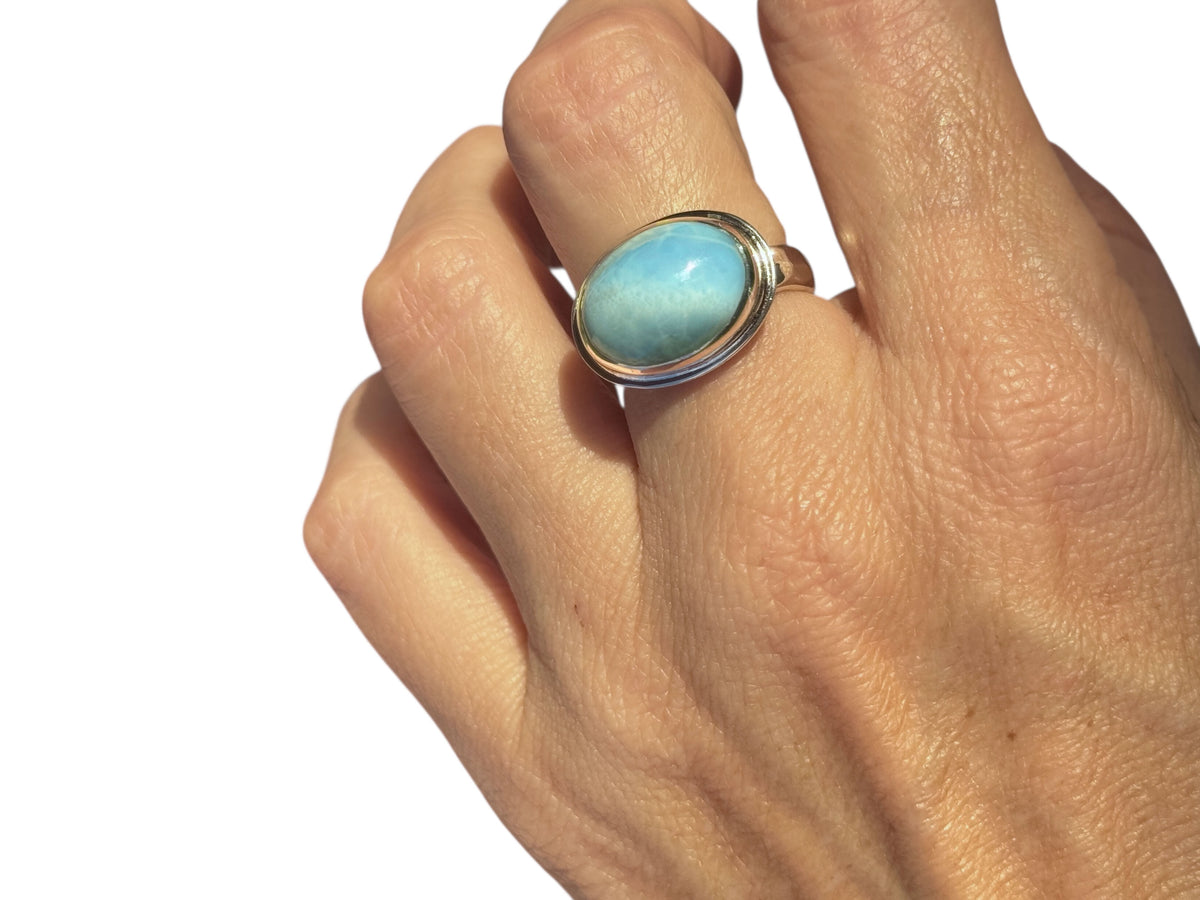 Caribbean Larimar Oval Side-Set Ring Silver Size 7