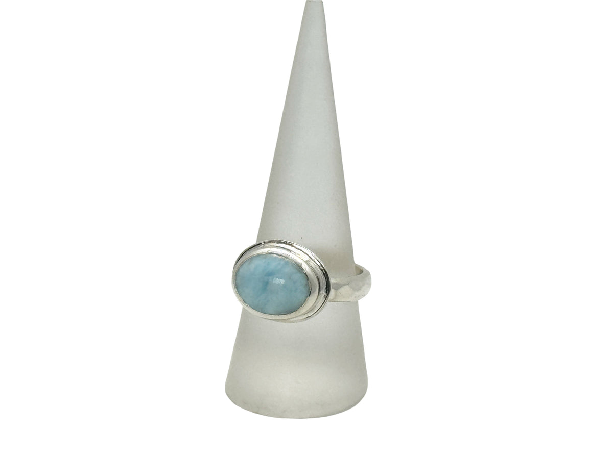 Caribbean Larimar Oval Side-Set Ring Silver Size 8