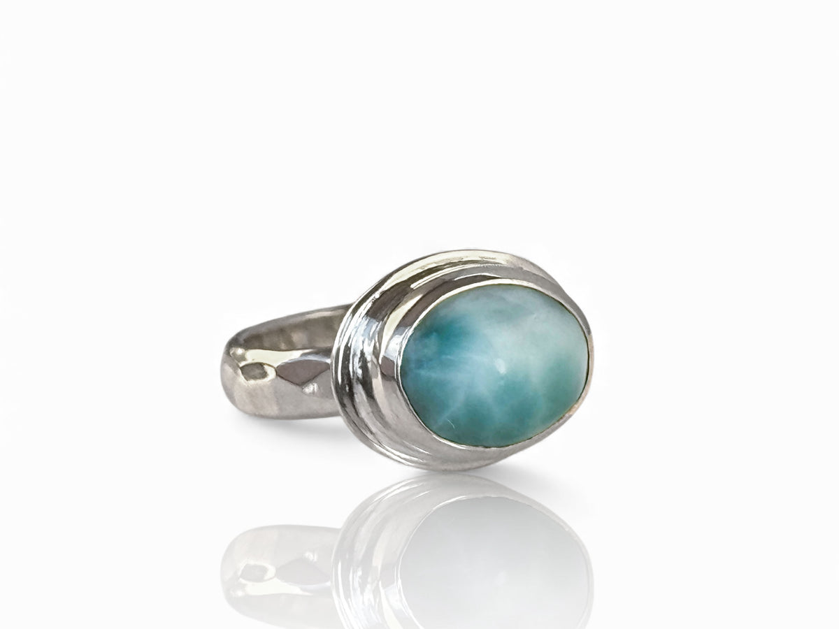 High Dome Oval Larimar Ring Sterling Silver Size 7
