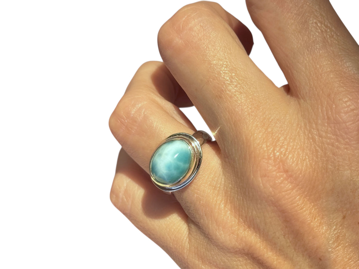High Dome Oval Larimar Ring Sterling Silver Size 7
