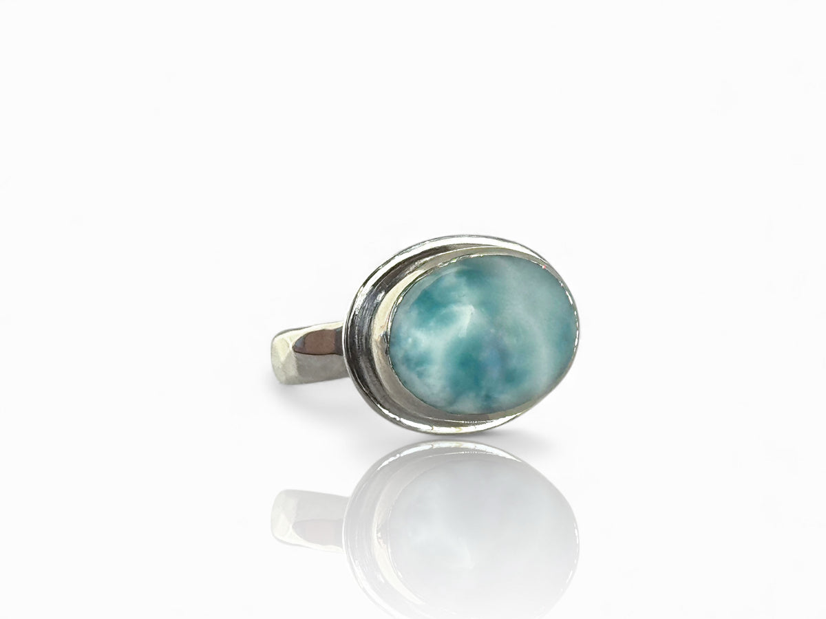 High Dome Oval Larimar Ring Sterling Silver Size 8