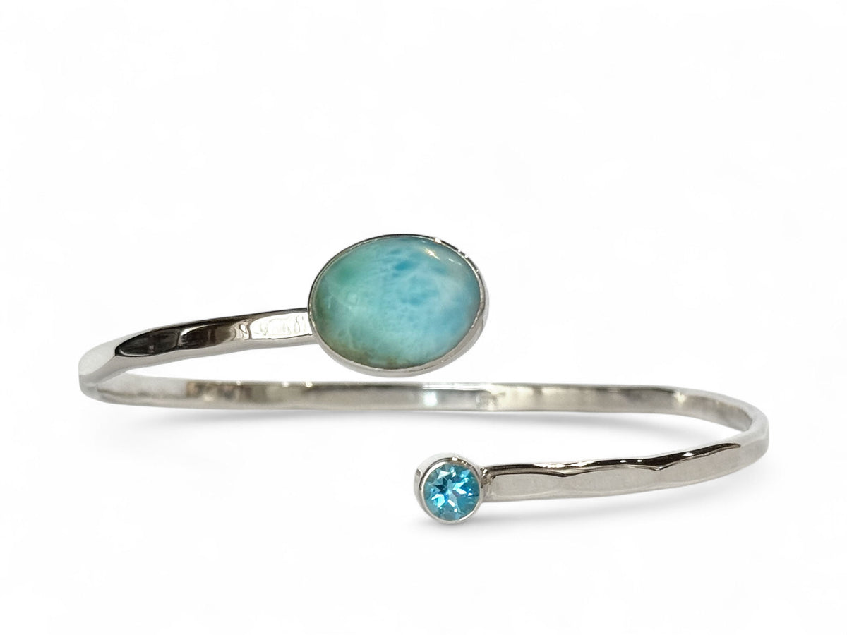 Oval Larimar and Swiss Blue Topaz Bypass Cuff Bracelet