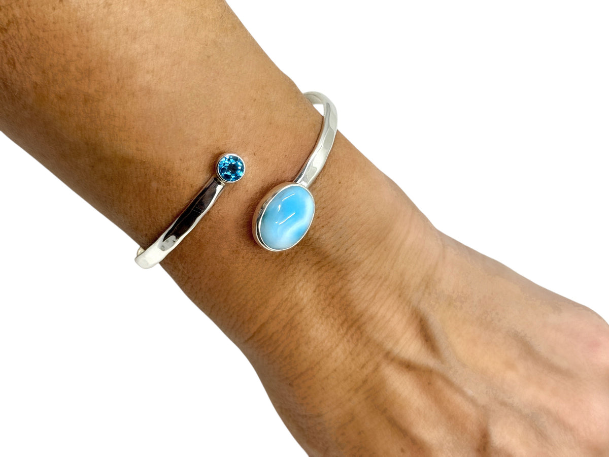 Larimar and Blue Topaz Adjustable Cuff Bracelet