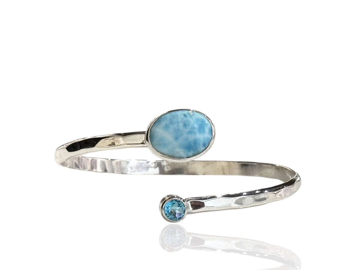 Larimar and Swiss Blue Topaz Adjustable Cuff Bracelet