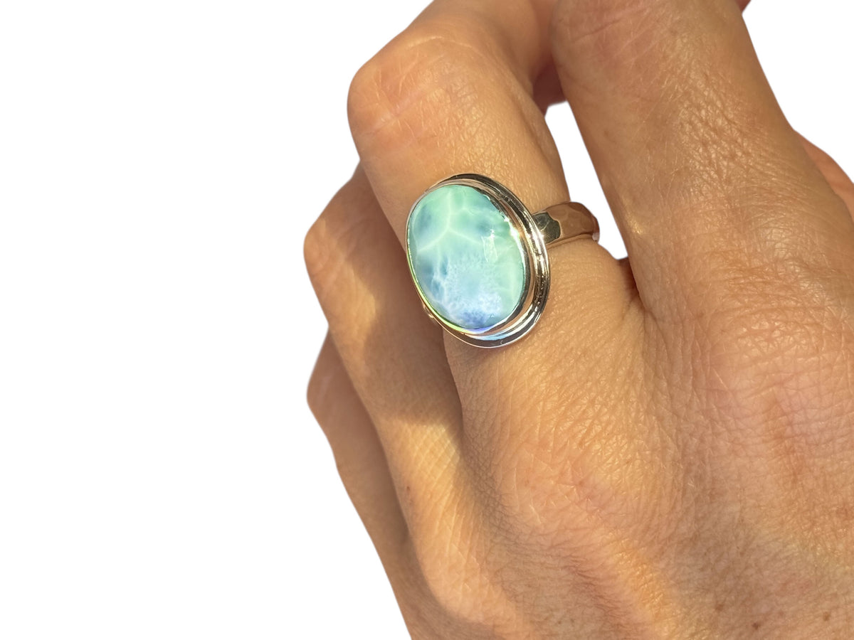 Caribbean Larimar Oval Ring Sterling Silver Size 8