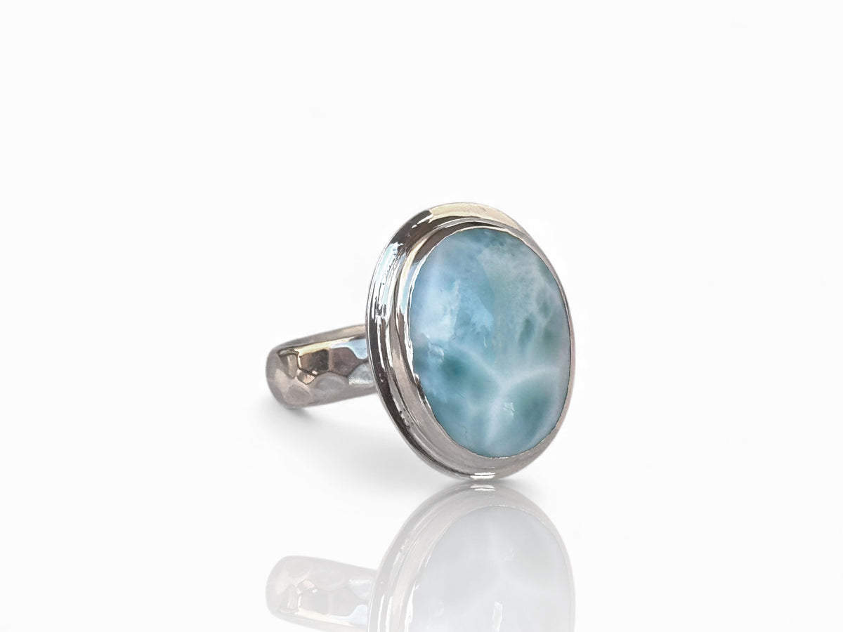 Caribbean Larimar Oval Ring Sterling Silver Size 8
