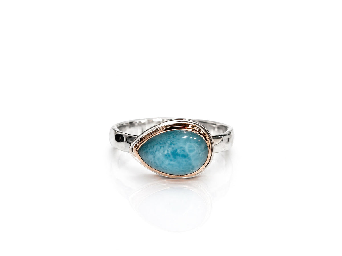 Larimar Side Set Pear Ring Silver and Rose Gold Size 7