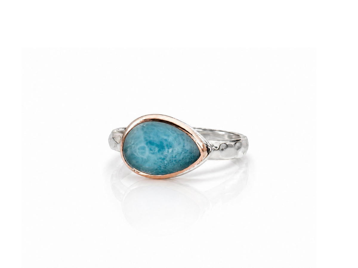 Larimar Side Set Pear Ring Silver and Rose Gold Size 7
