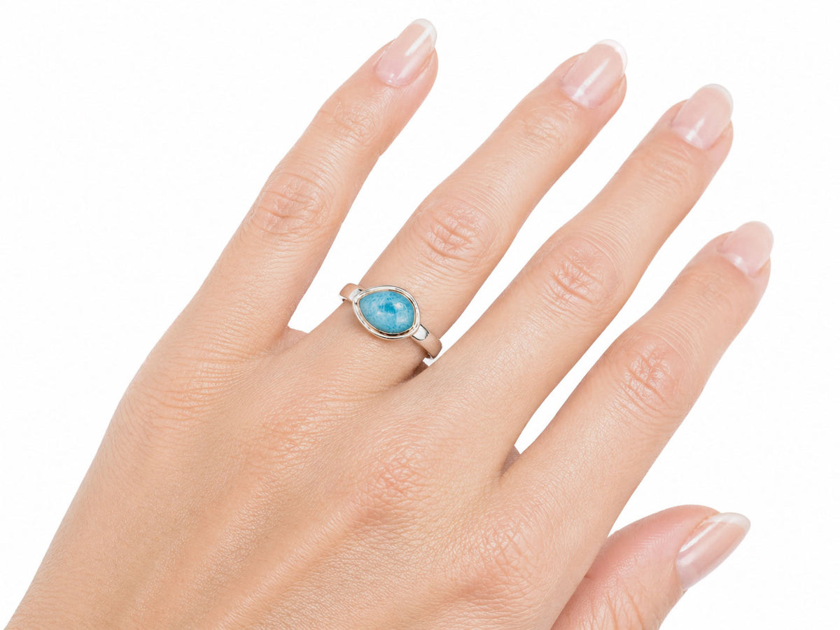 Larimar Side Set Pear Ring Silver and Rose Gold Size 7