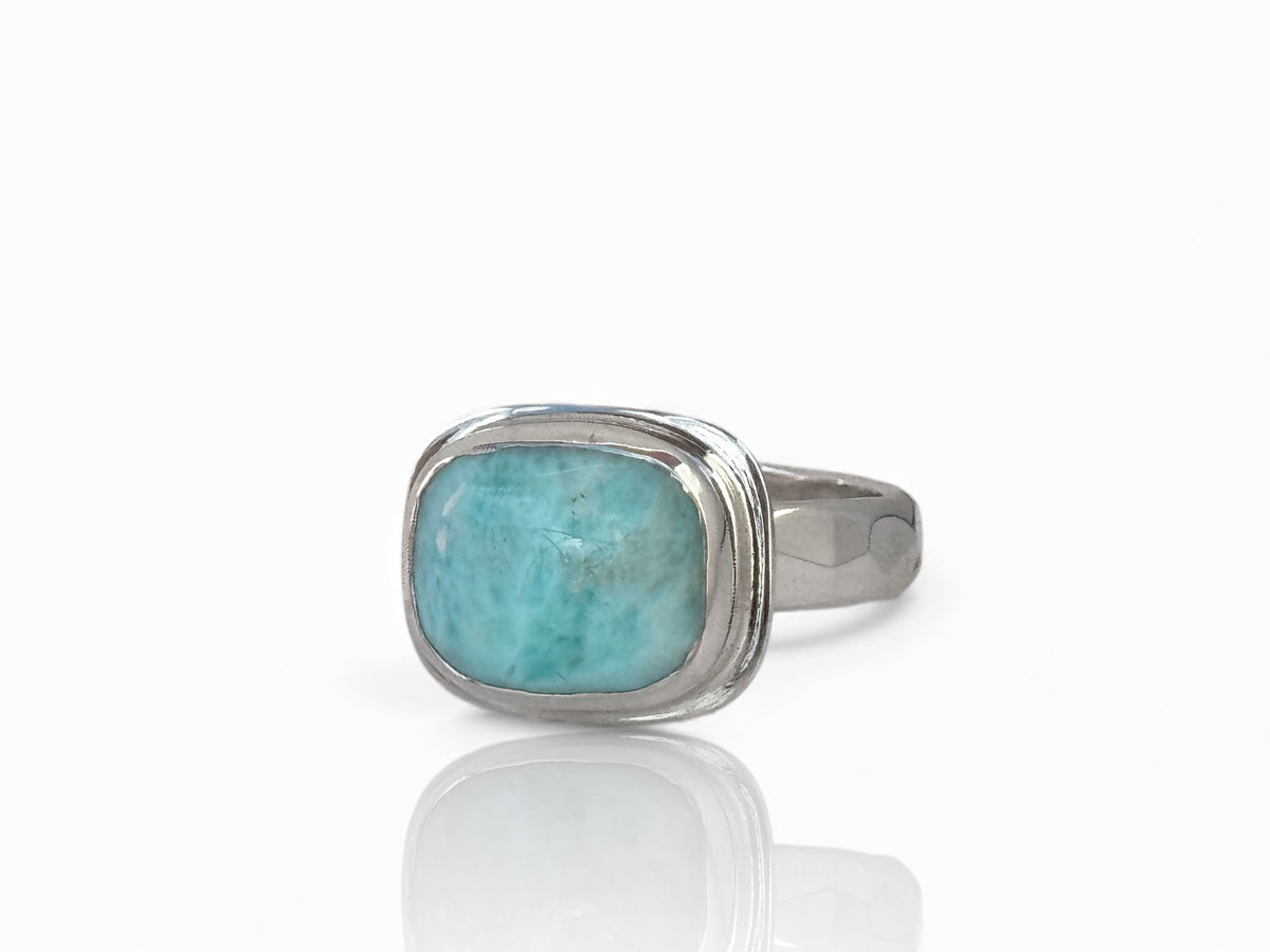 Larimar Cushion Cut Ring Silver Size 6