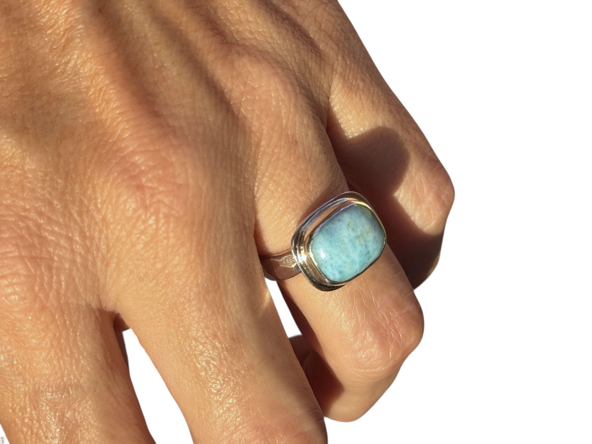 Larimar Cushion Cut Ring Silver Size 6