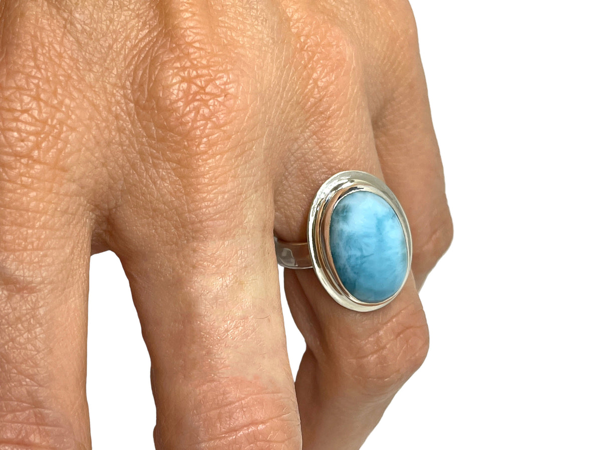 Oval Caribbean Larimar Ring in Silver Size 6
