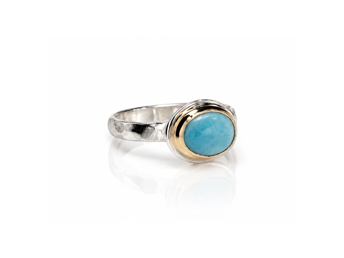 Larimar Oval Ring Two Tone Solitaire Size 7