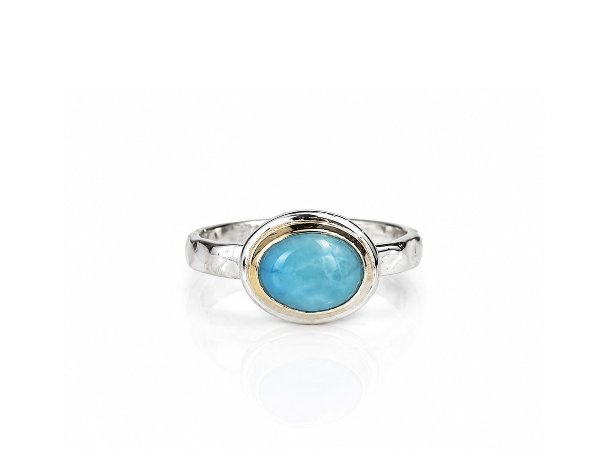 Larimar Oval Ring Two Tone Solitaire Size 7