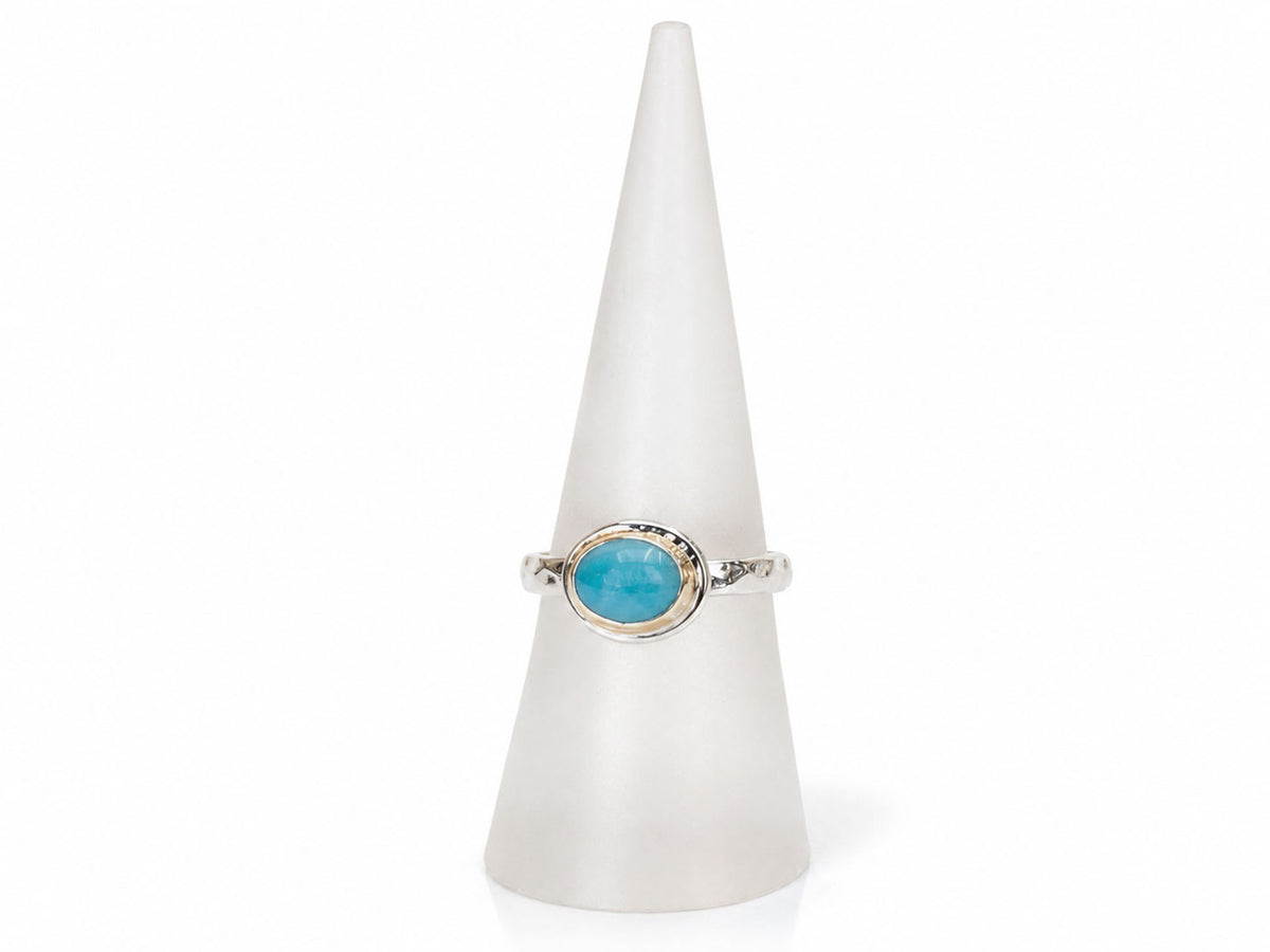 Larimar Oval Ring Two Tone Solitaire Size 7