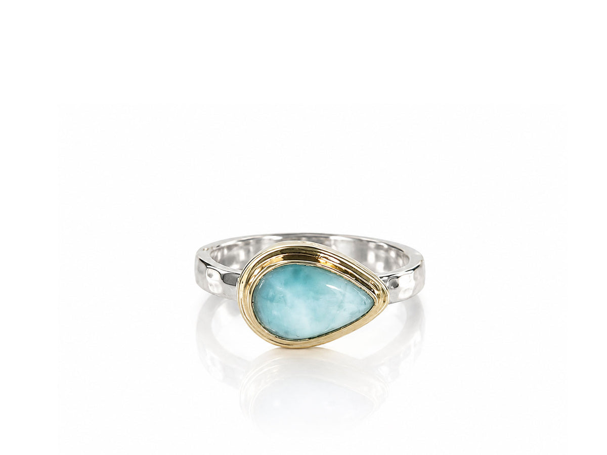 Larimar Side Set Pear Ring Silver and Gold Size 7