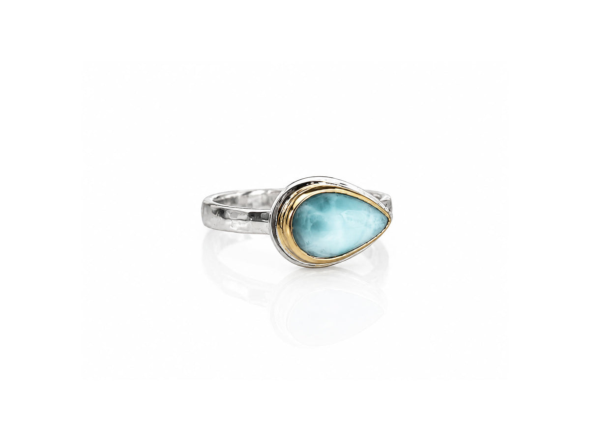Larimar Side Set Pear Ring Silver and Gold Size 7