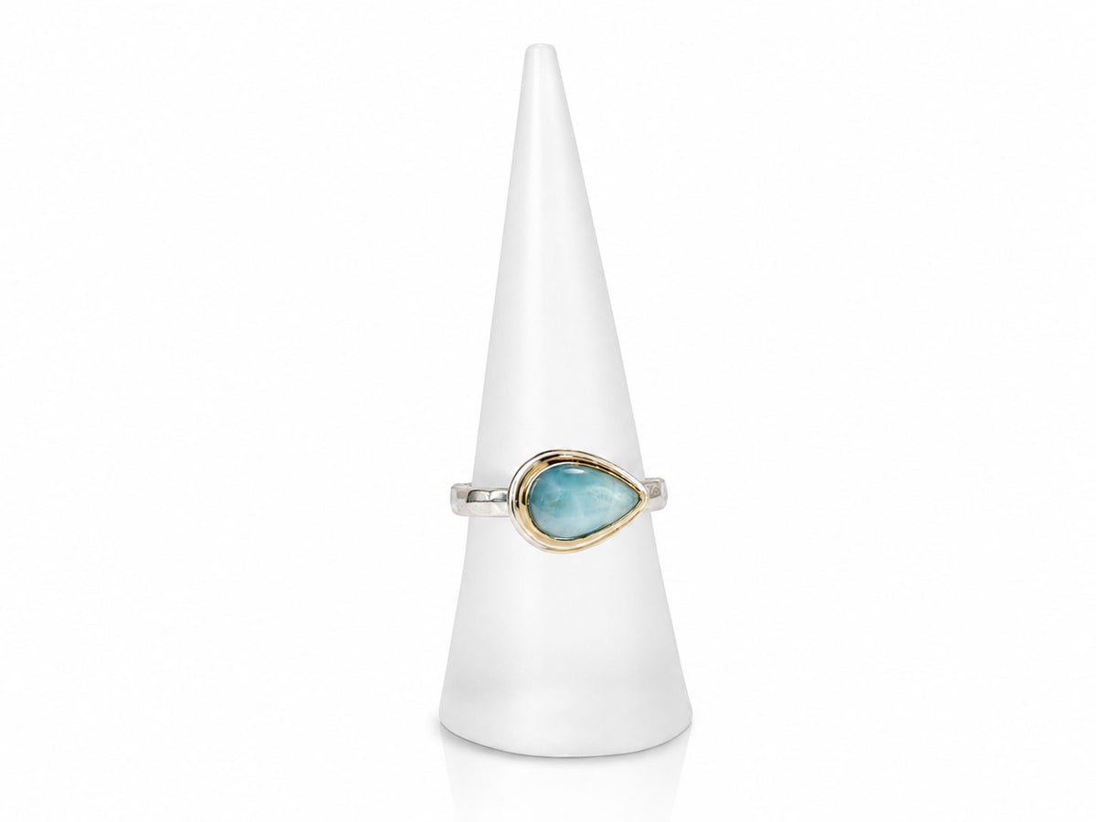 Larimar Side Set Pear Ring Silver and Gold Size 7
