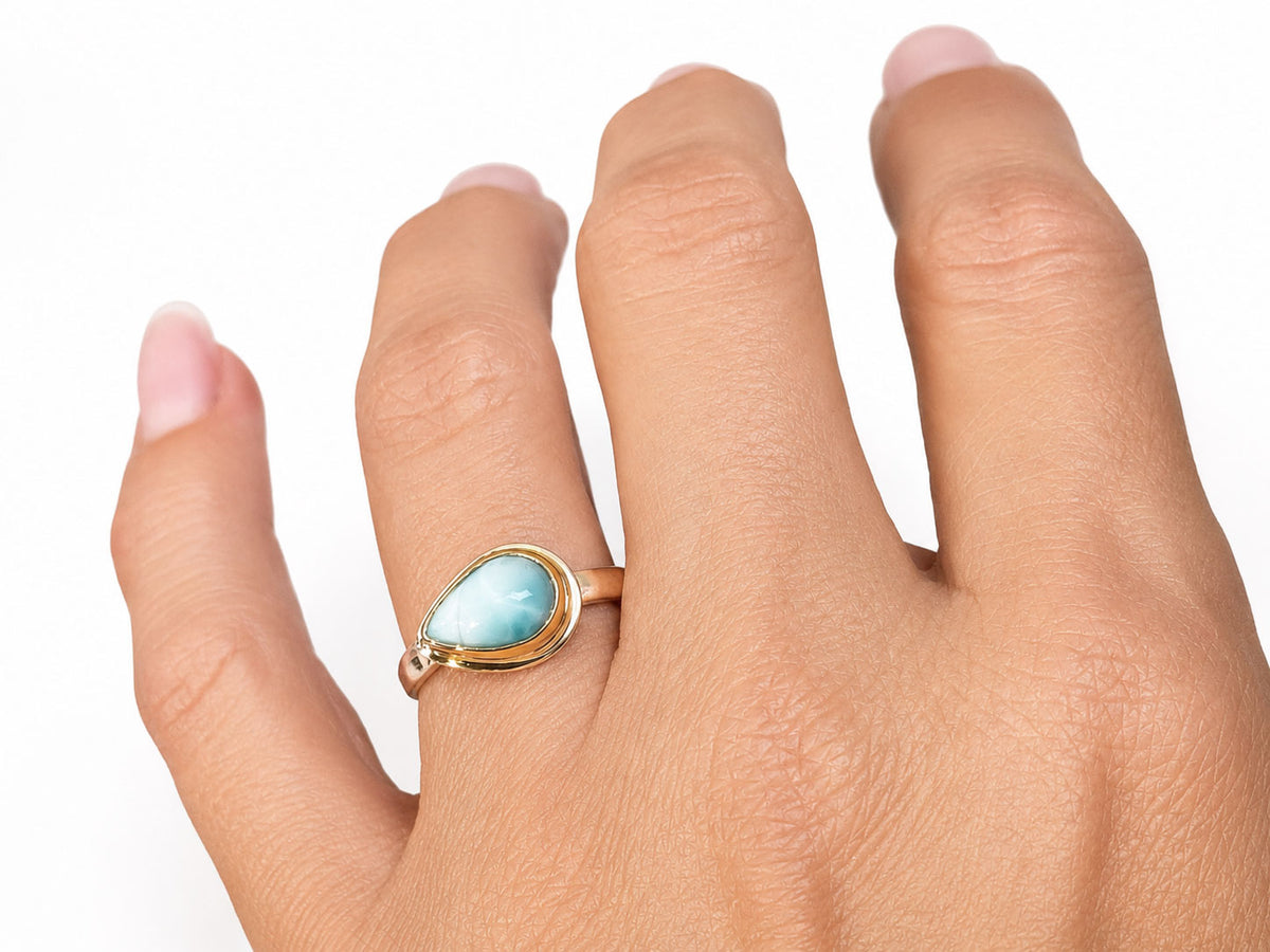 Larimar Side Set Pear Ring Silver and Gold Size 7