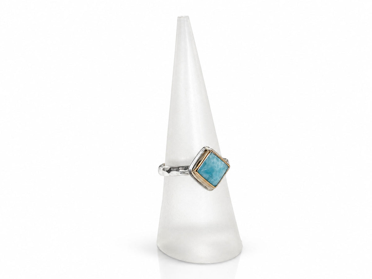 Square Larimar Ring Ring Silver and Gold Size 6-1/2