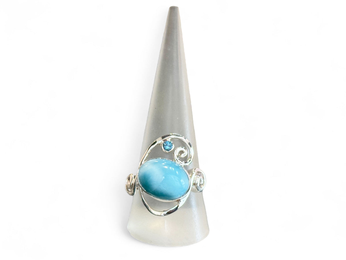 Larimar Silver Swirl Ring with Blue Topaz Size 10-1/2