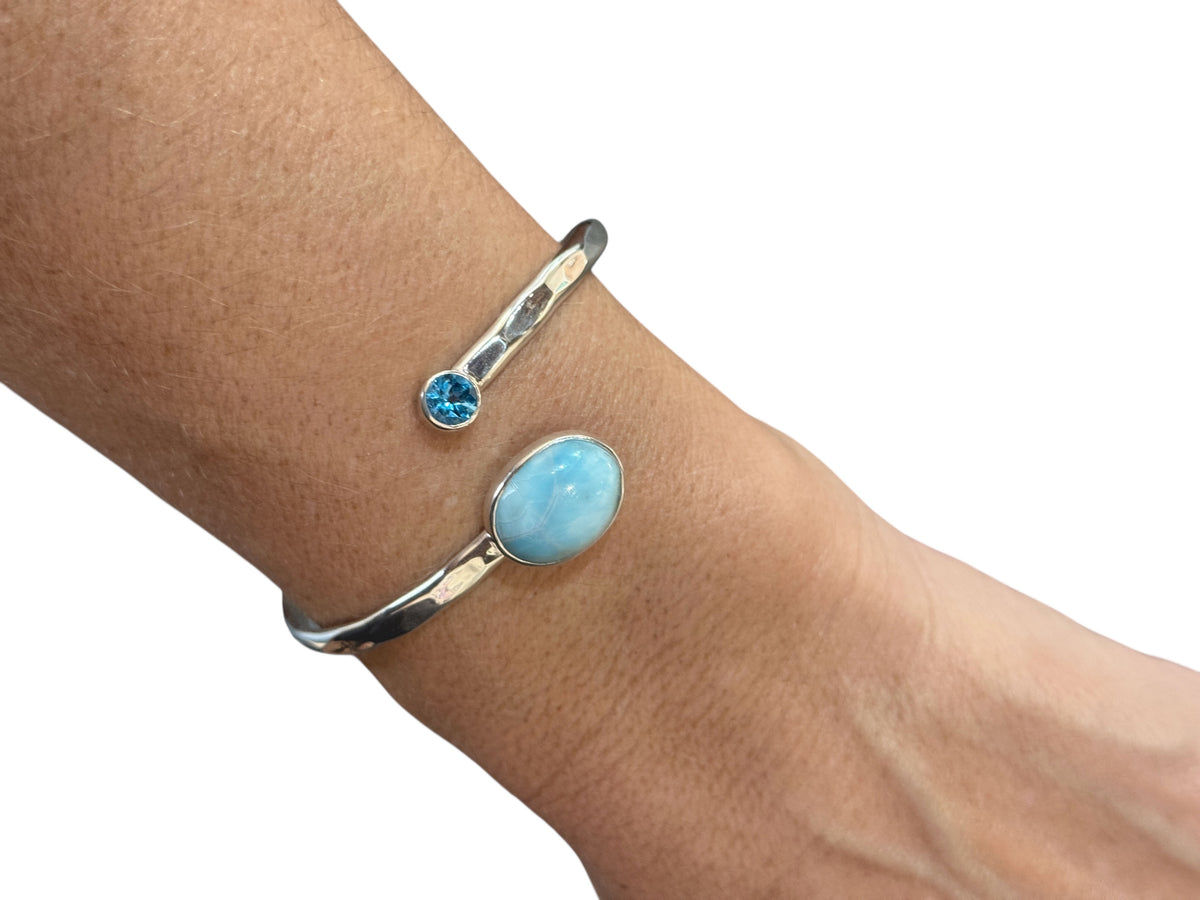 Larimar and Blue Topaz Adjustable Cuff Bracelet
