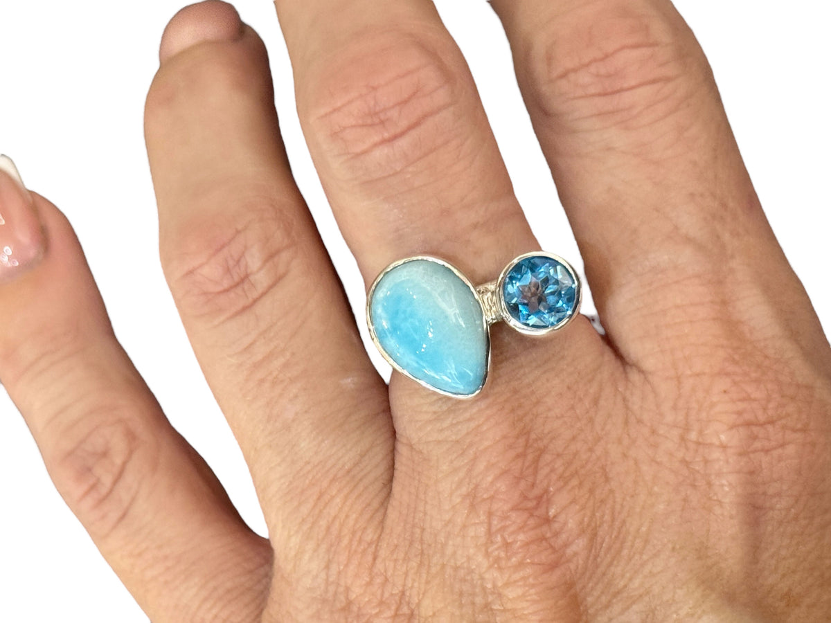 Two Stone Ring with Larimar and Blue Topaz