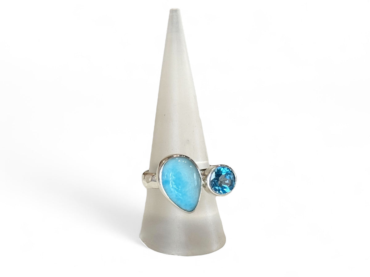 Two Stone Ring with Larimar and Blue Topaz