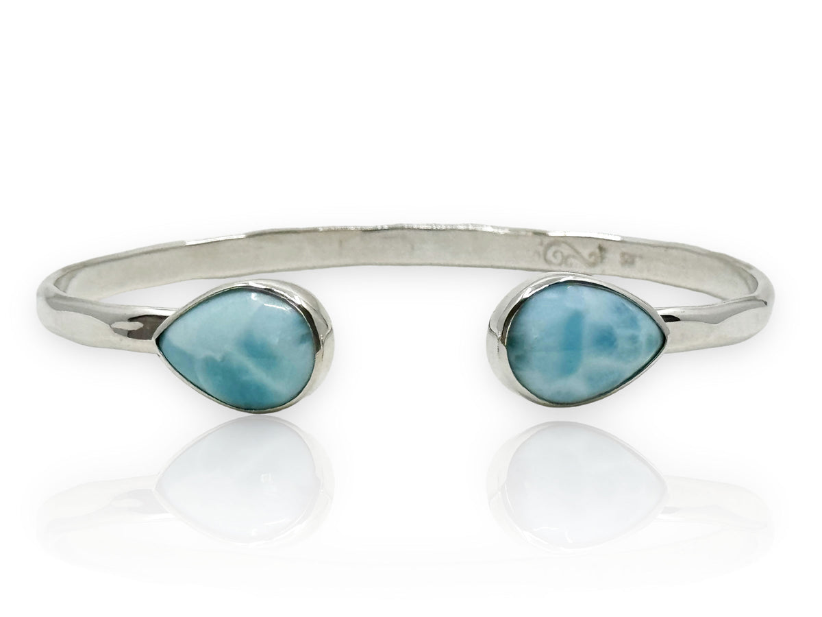 Larimar Pear Shaped Two Stone Adjustable Cuff Bracelet