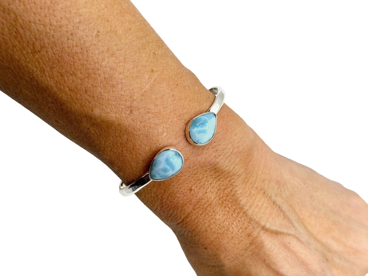 Larimar Pear Shaped Two Stone Adjustable Cuff Bracelet