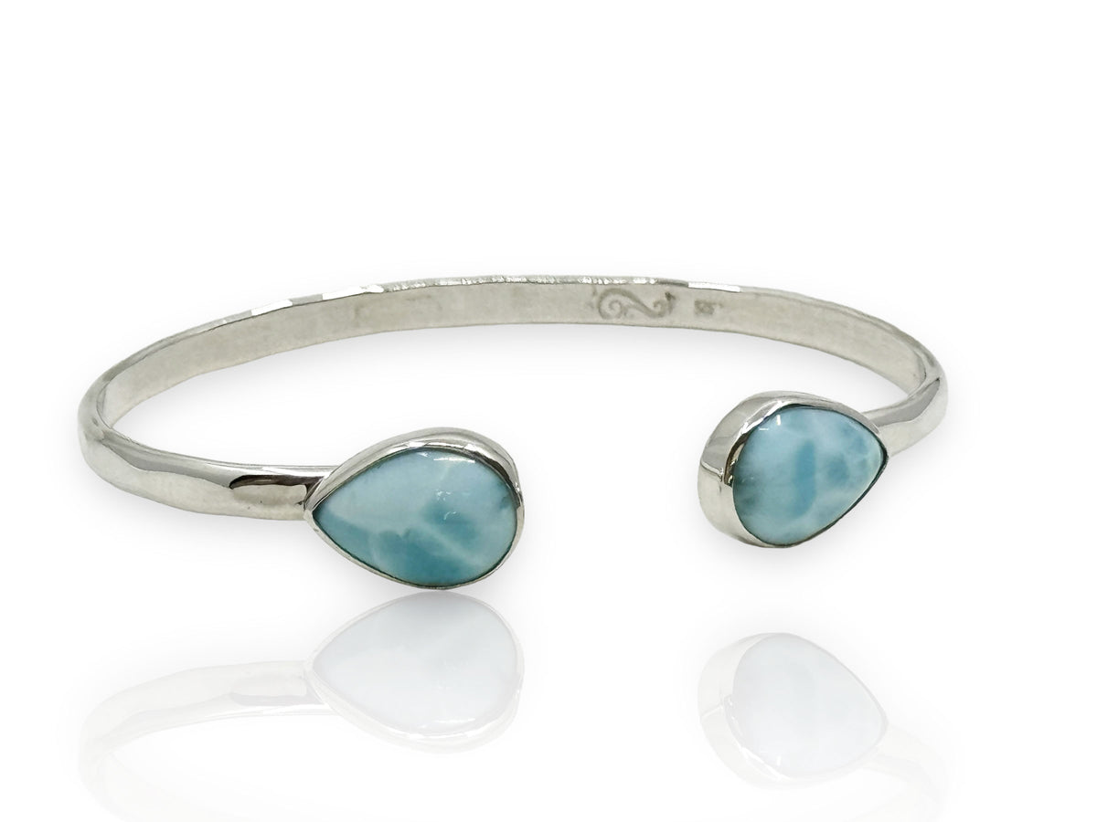 Larimar Pear Shaped Two Stone Adjustable Cuff Bracelet