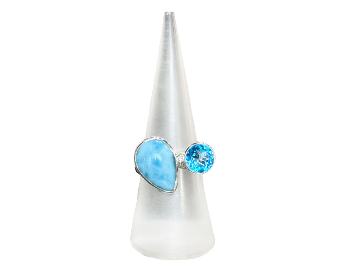 Two Stone Ring with Larimar and Blue Topaz
