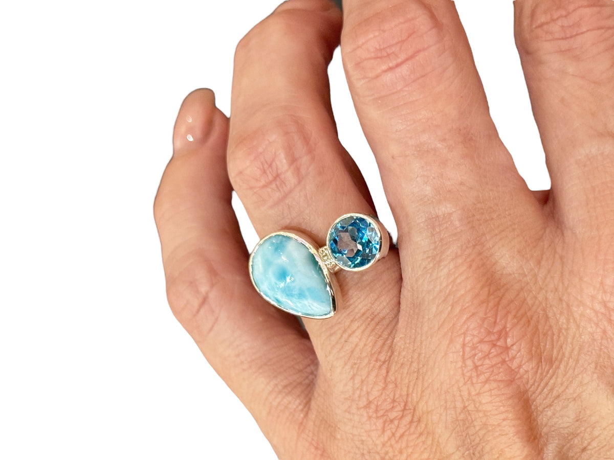 Two Stone Ring with Larimar and Blue Topaz