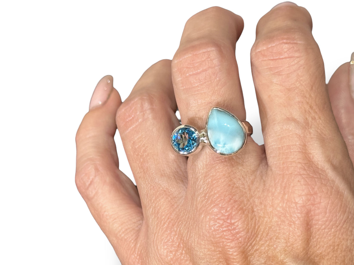 Two Stone Ring with Larimar and Blue Topaz