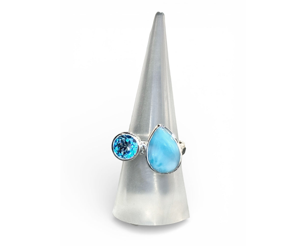 Two Stone Ring with Larimar and Blue Topaz
