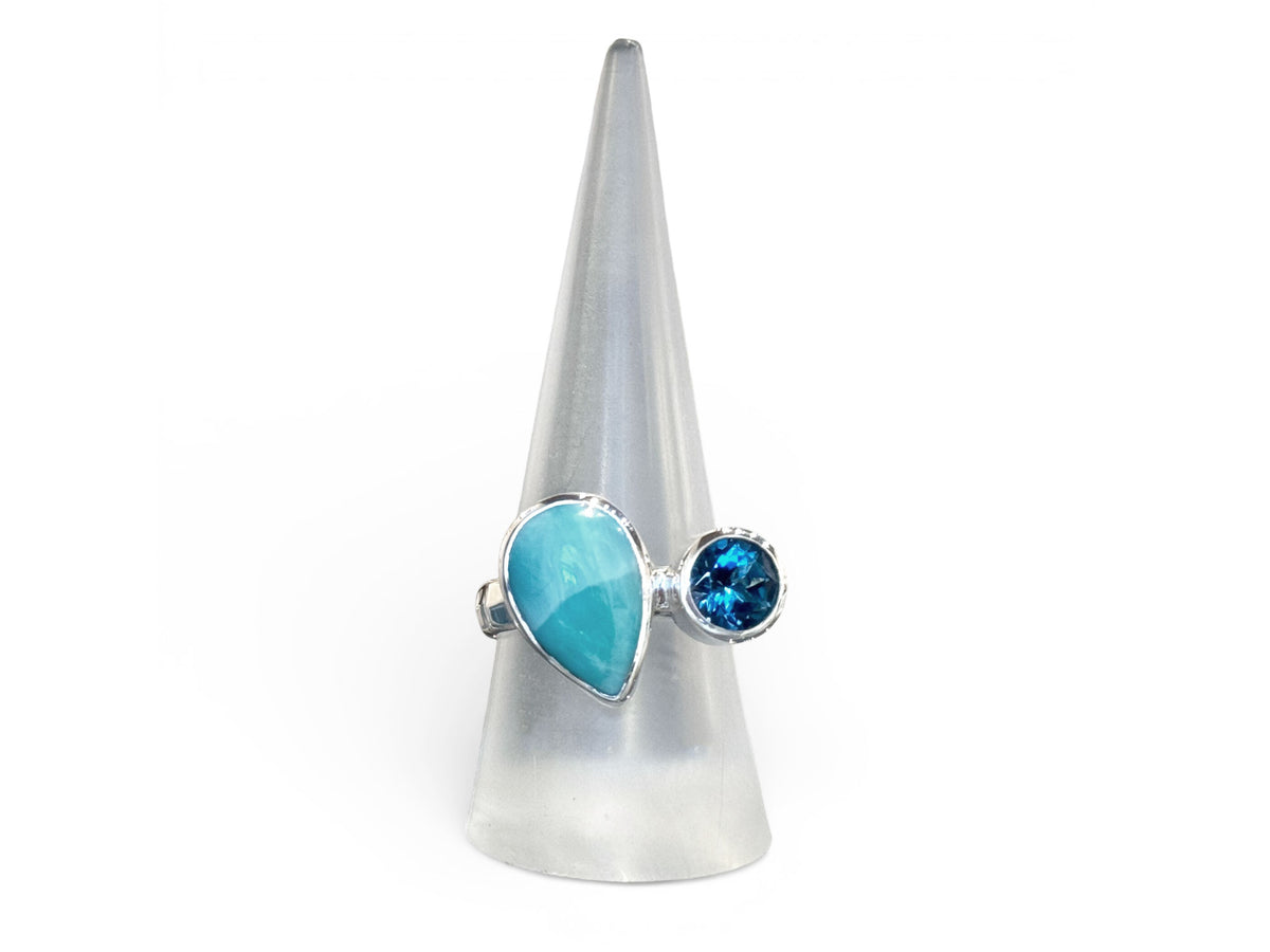 Two Stone Ring with Larimar and London Blue Topaz