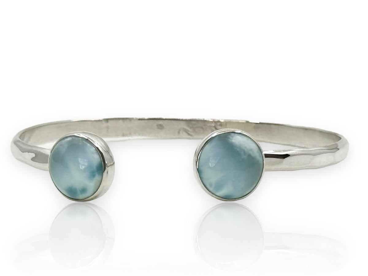 Larimar Round Two Stone Silver Adjustable Bracelet