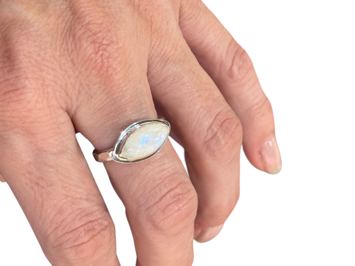 Moonstone Marquise Side Set Ring Sterling Silver