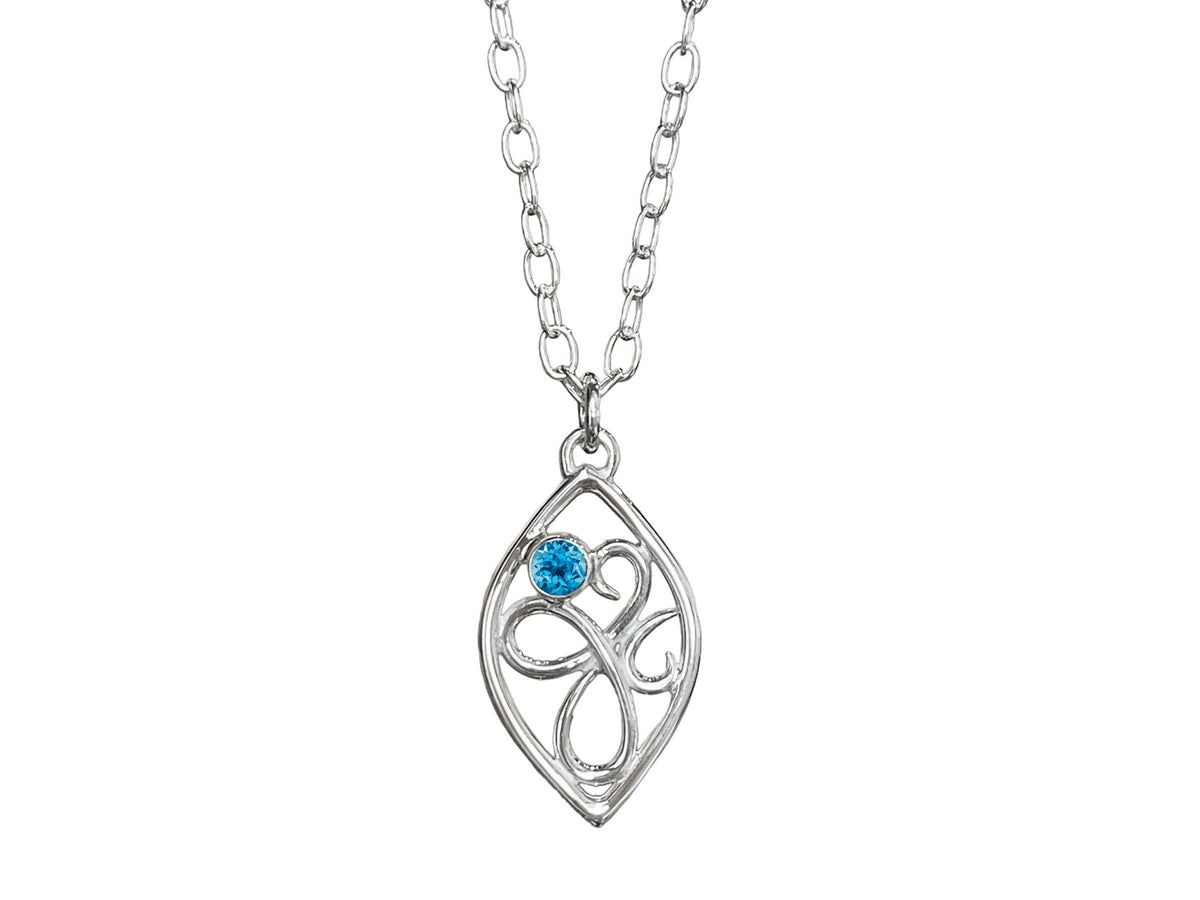 Swiss Blue Topaz Marquise Shaped Swirl Drop Pendant