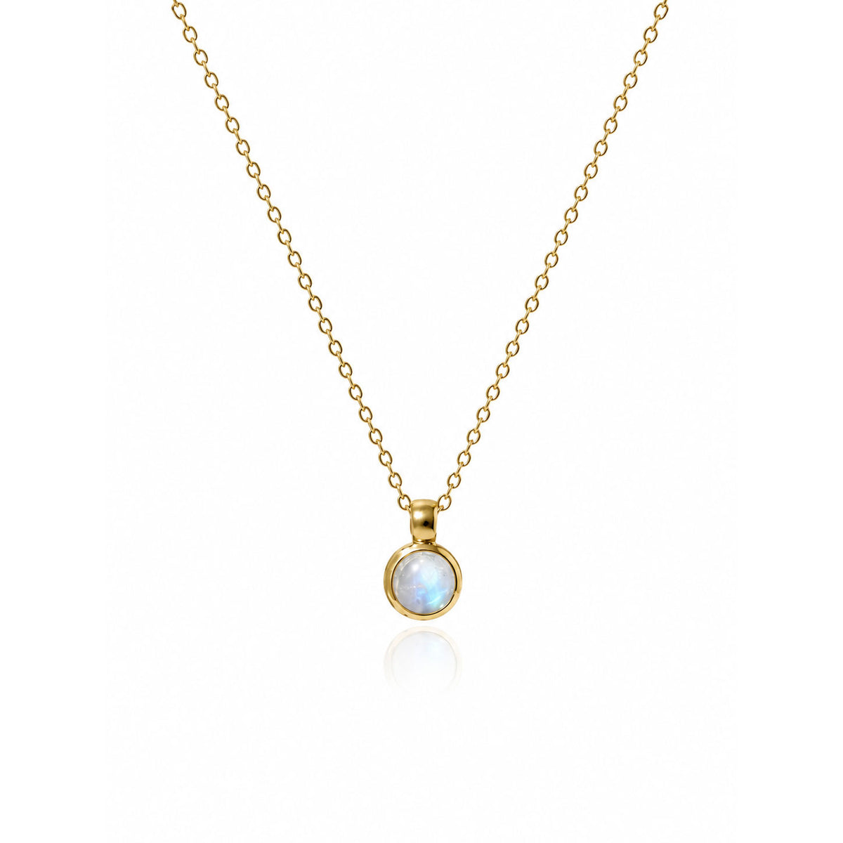 Petite, Minimalist Moonstone Bezel Pendant Yellow Gold