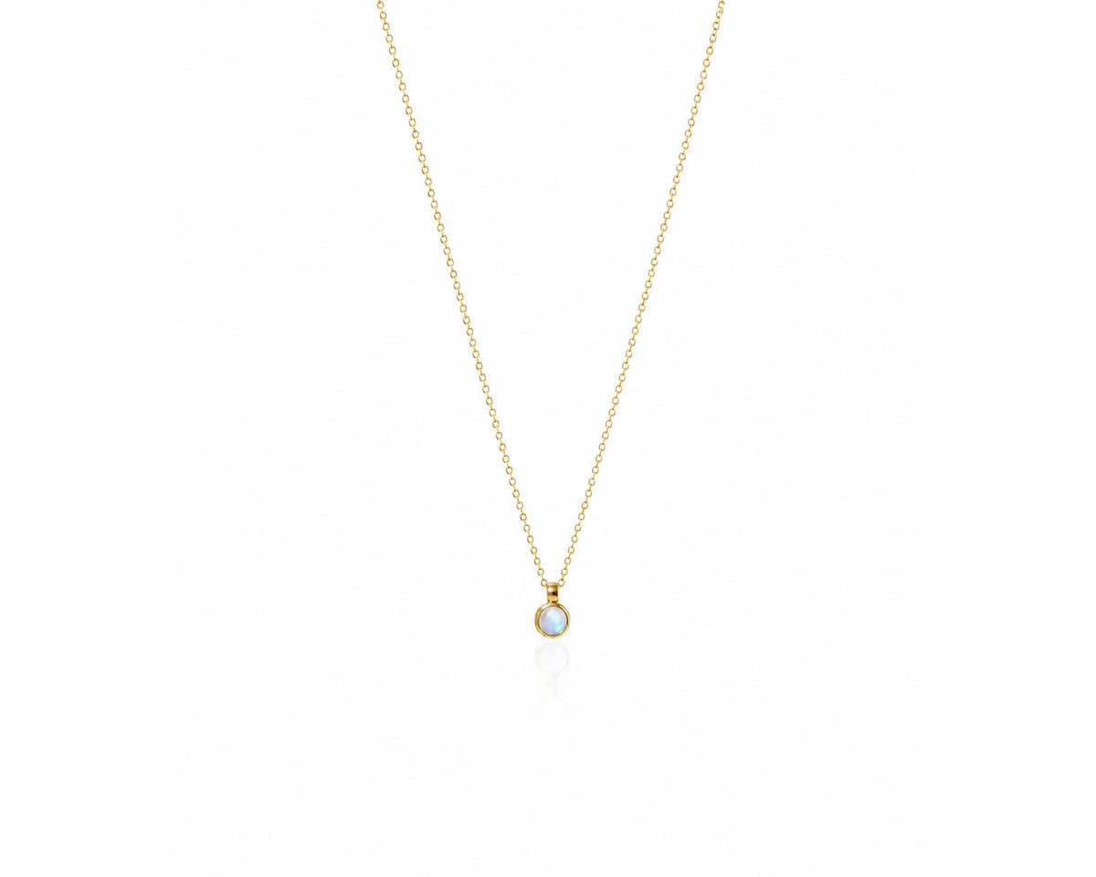 Petite, Minimalist Moonstone Bezel Pendant Yellow Gold