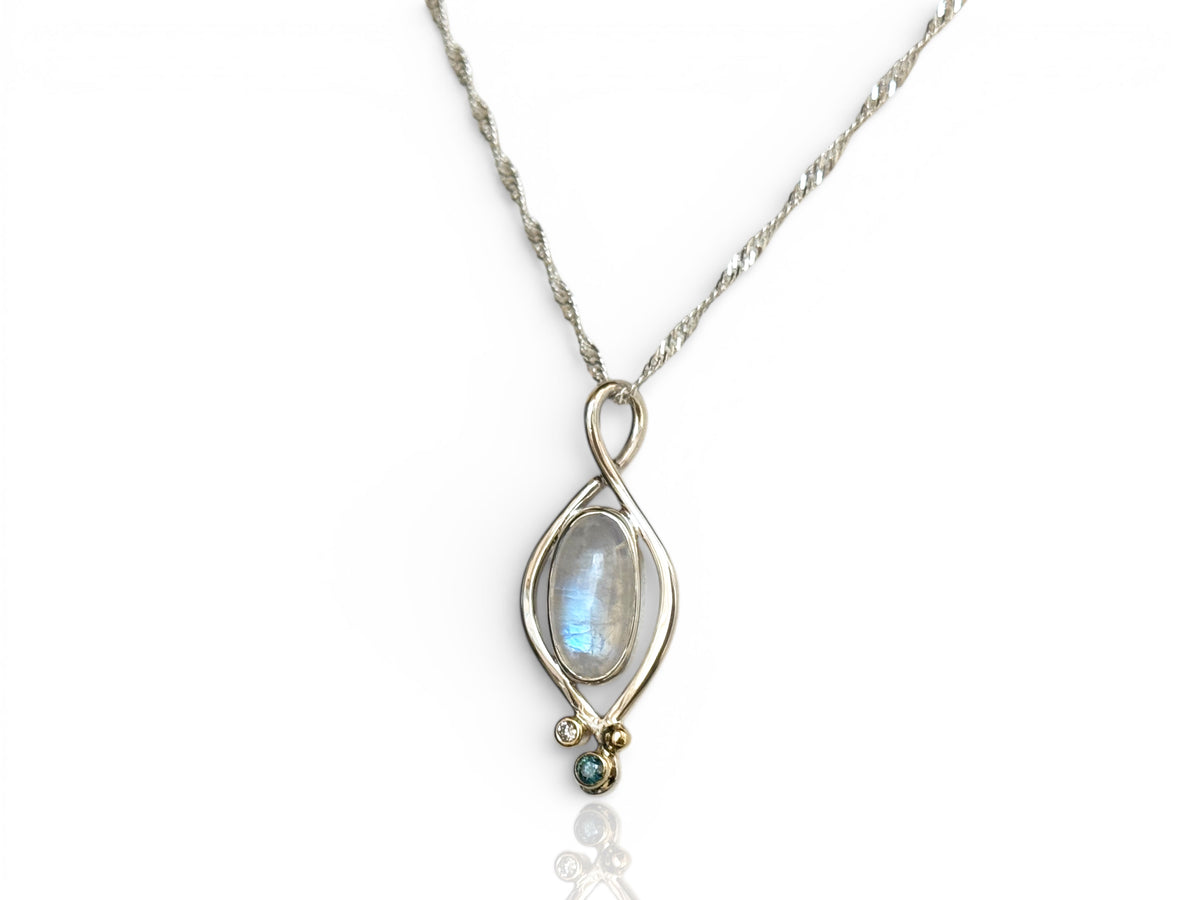 Moonstone Oval Pendant with Blue and White Diamond