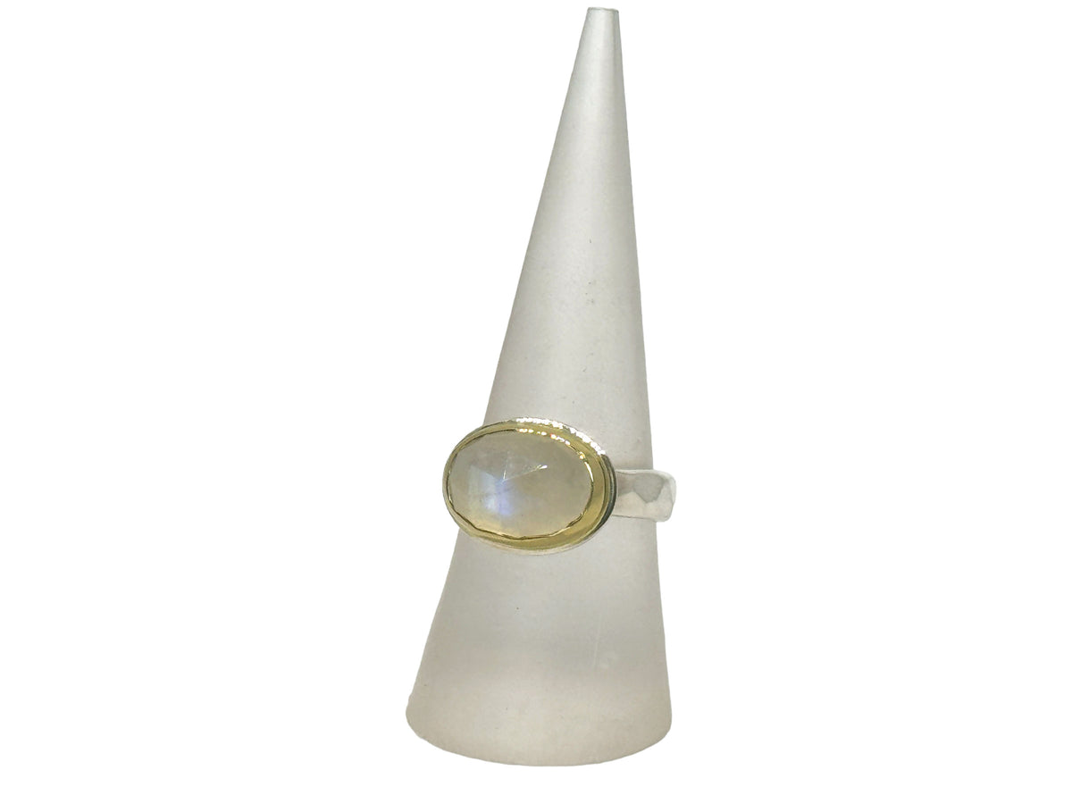 Oval Faceted Moonstone Ring Silver and Gold Size 7